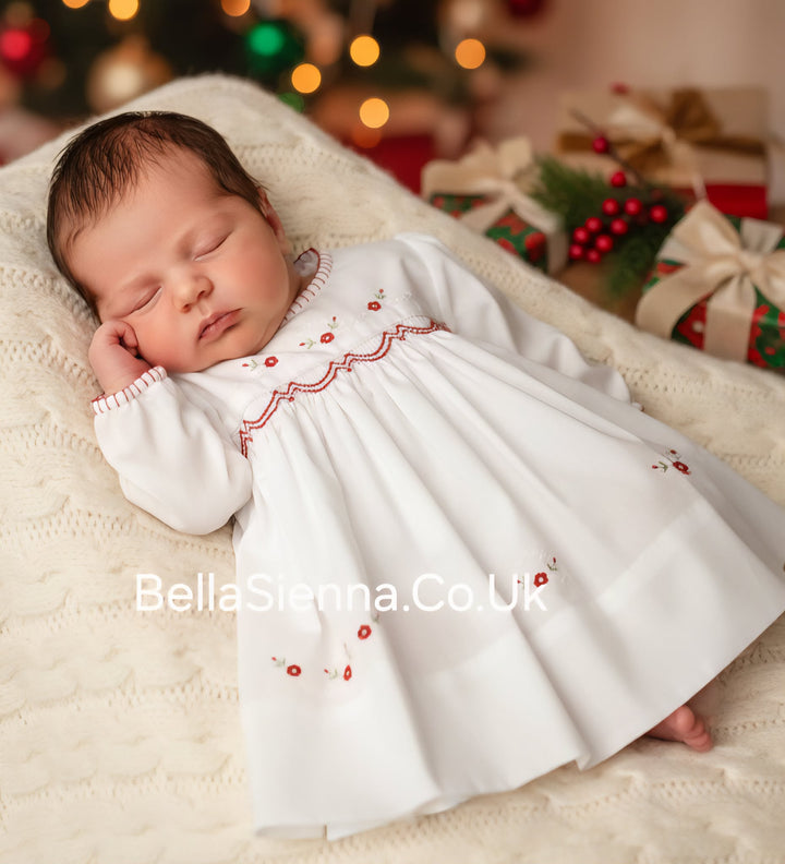 Sarah Louise Baby White And Red Smocked Dress 011273