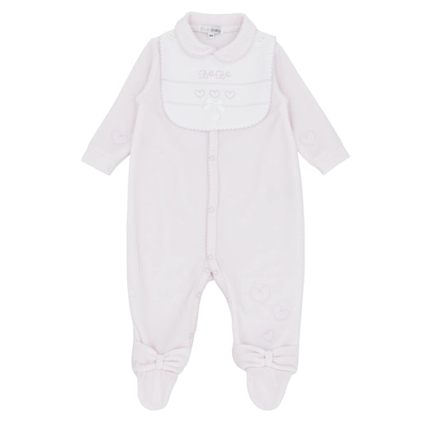Blues Baby Girls Pink Velour All In One Babygrow Sleepsuit With Detachable Bib - BB2071