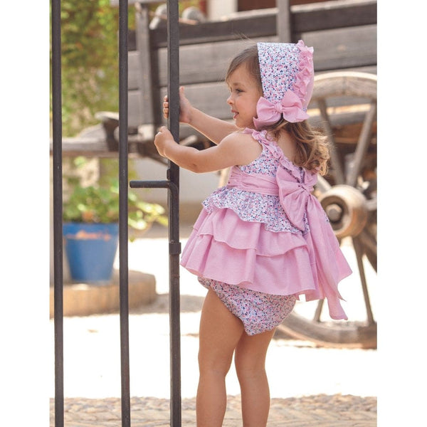 Dbb Collection Pink Floral Print Dress, Pants & Bonnet Set - 09701