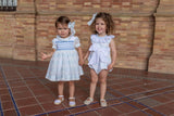 Naxos Hand Smocked White & Blue Dress - 7332