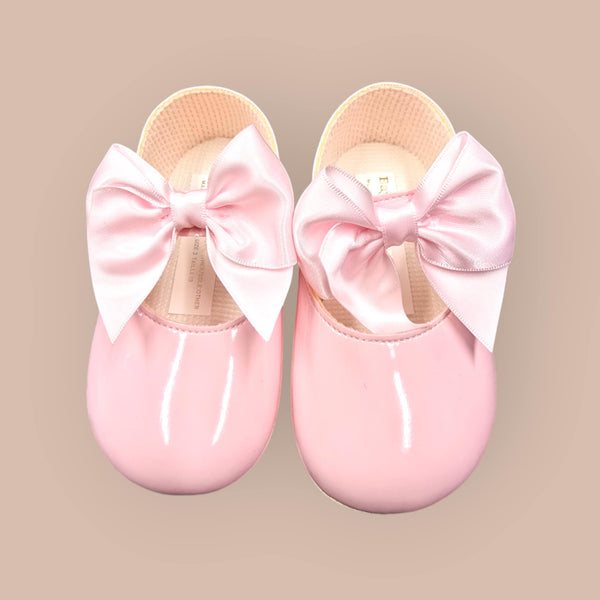 Baypods Baby Pink Patent Pram Bow Shoes