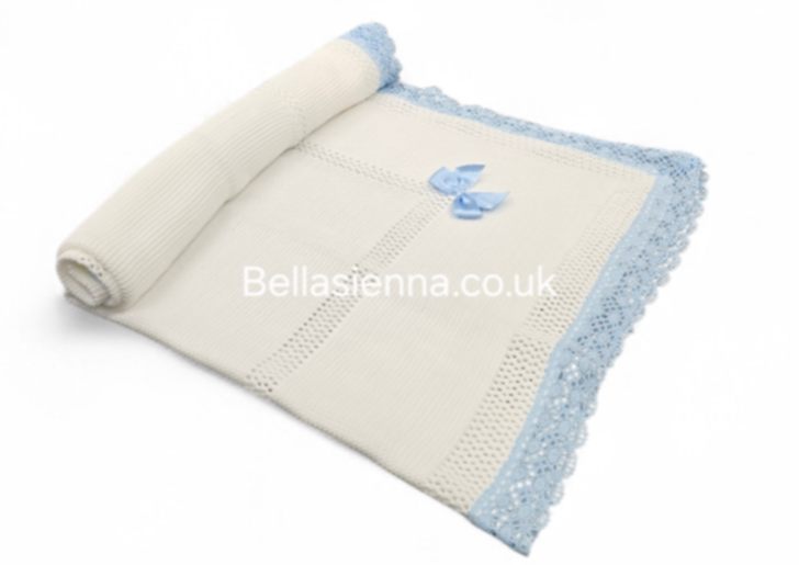 Bella Sienna White With Blue  Lace Fine Knitted Luxury Shawl - 3468