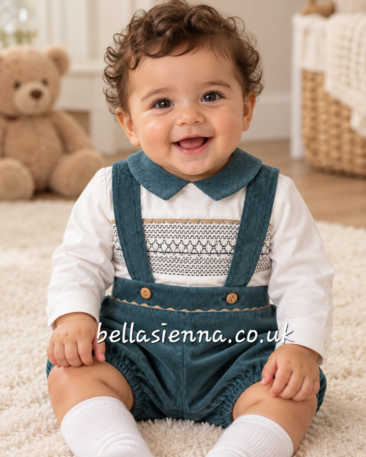 Green & Beige Smocked Boys Outfit - SG99