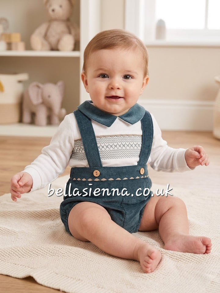 Green & Beige Smocked Boys Outfit - SG99