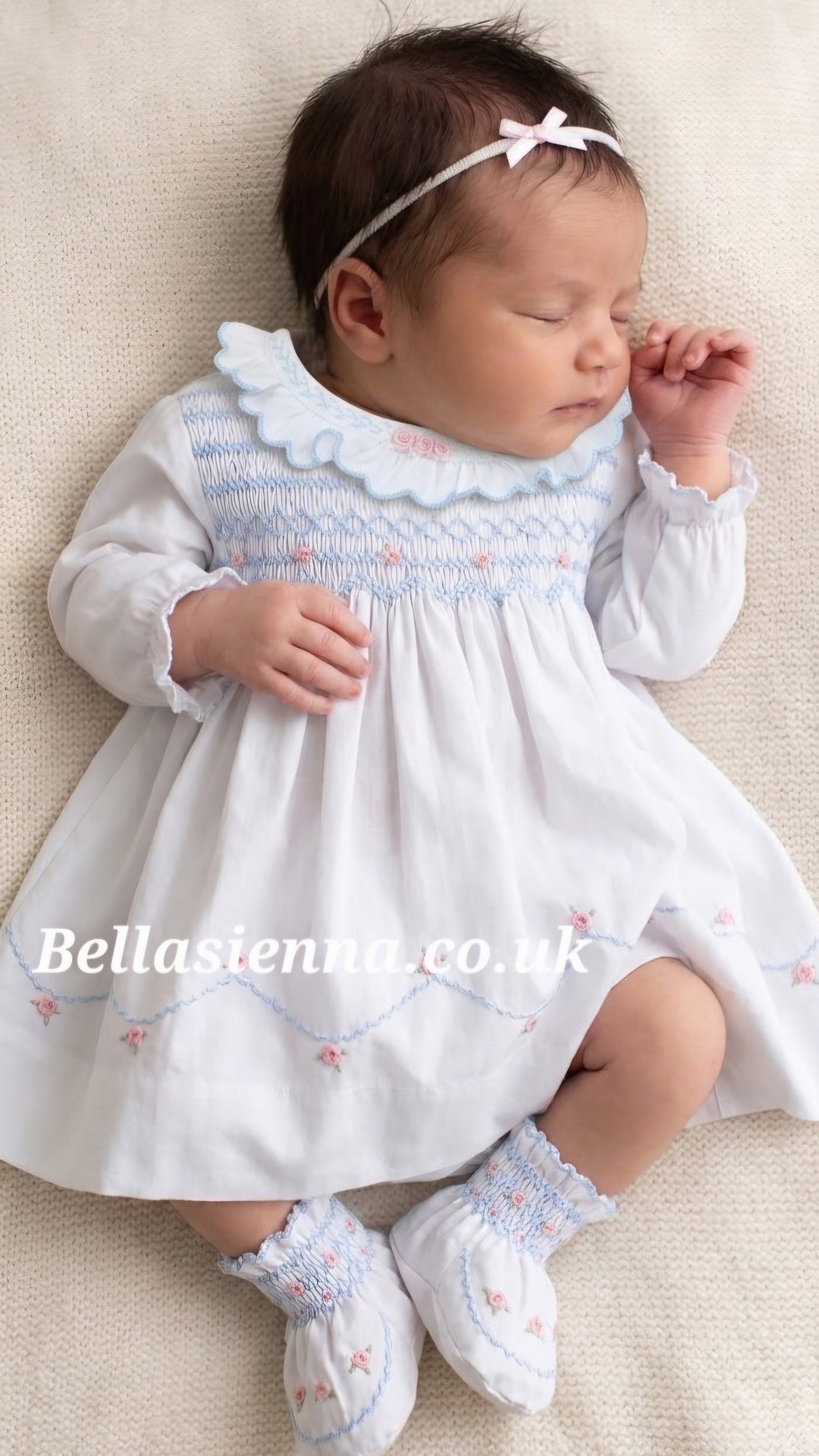 Sarah Louise White, Blue & Pink Smocked Dress - 012055