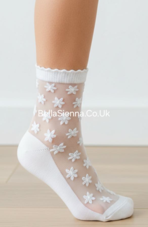 Mayoral White Plumetti Flower Socks - 10186