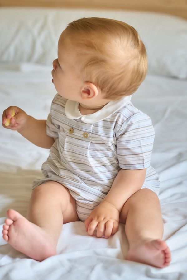 Rapife Boys Beige & Blue Stripe Romper - 5280