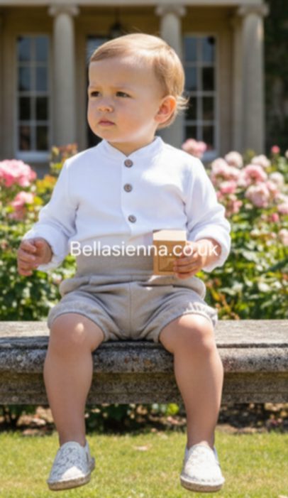 Calamaro Excellent Boys Ivory Shirt & Beige Smart Shorts Set - 11076