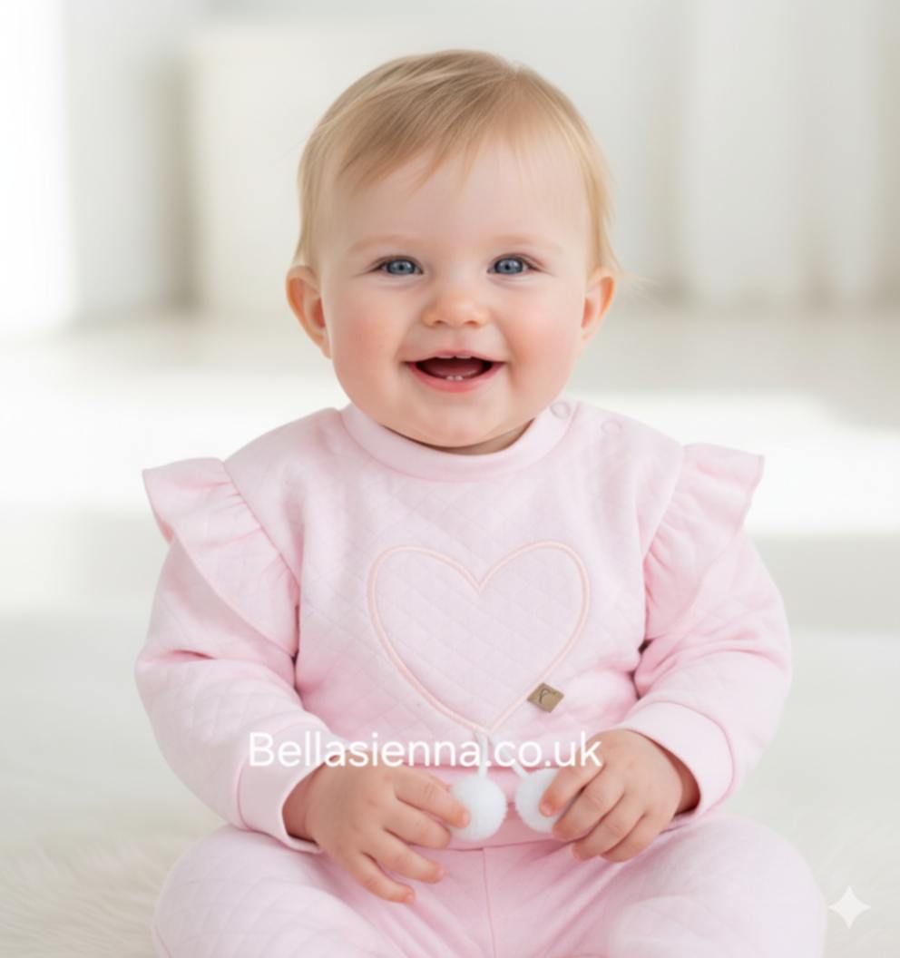 Calamaro Girls Pink Tracksuit With Heart & Pom Poms - 11093