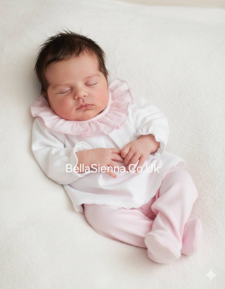 Calamaro Tiny/Premature Baby Two Piece Pink & White Set - 11099