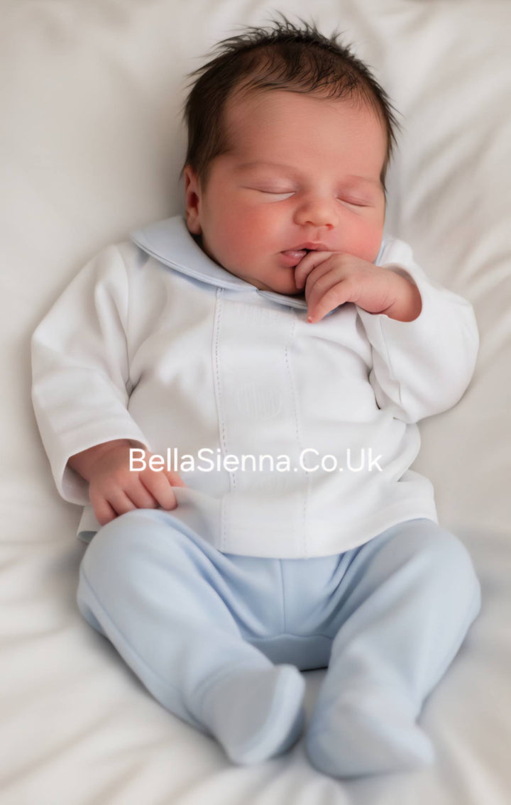 Calamaro Tiny/Premature Baby Two Piece Blue & White Set - 11100