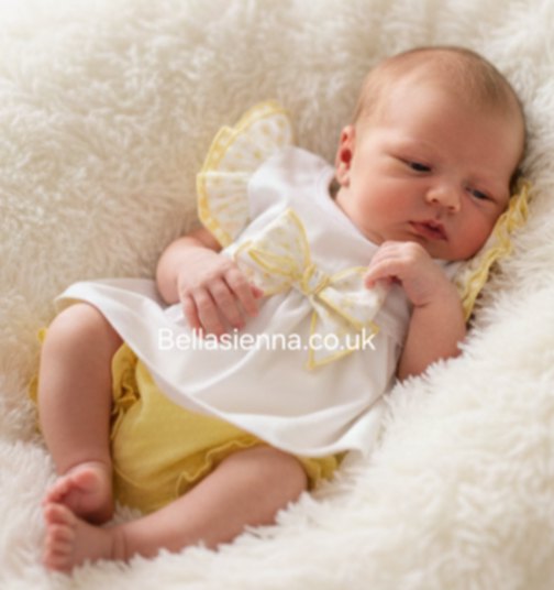 Calamaro Baby Girls Lemon & White Jam Pants Set With Bow - 11107