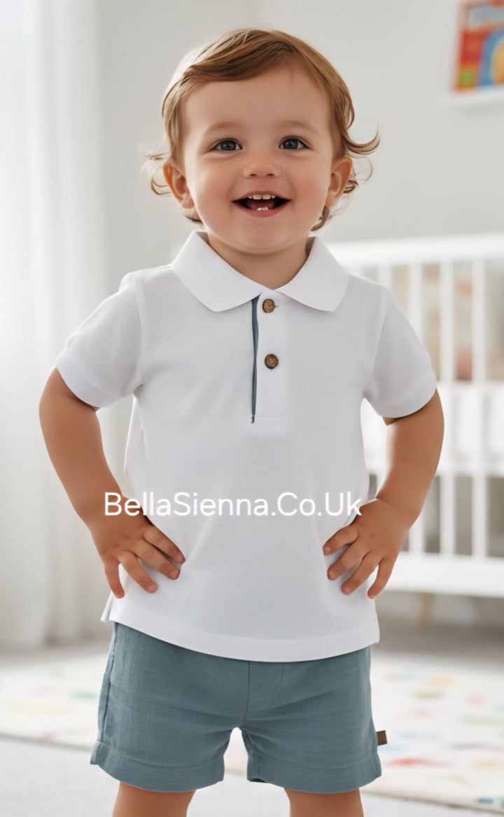 Calamaro Boys Green & White Shorts Set - 11116