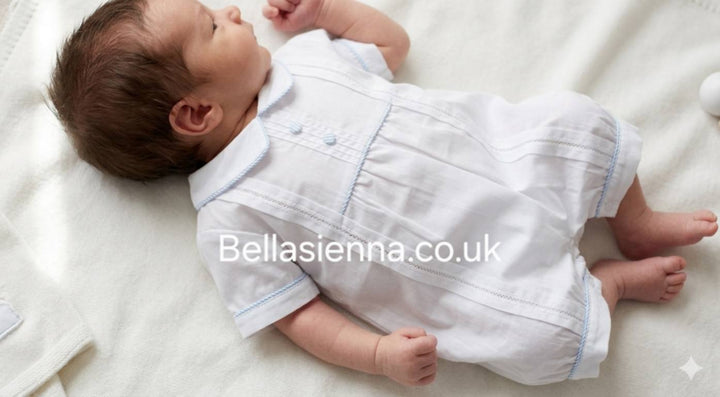 Pretty Orginals Boys White & Blue Traditional Romper - Christening - DL61538