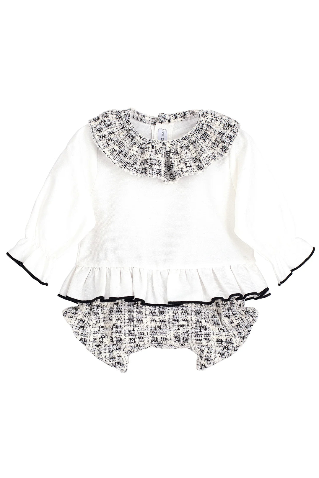 Calamaro Girls Black & White Tweed Blouse & Bloomers Set - 11257