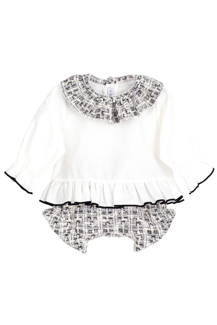 Calamaro Girls Black & White Tweed Blouse & Bloomers Set - 11257