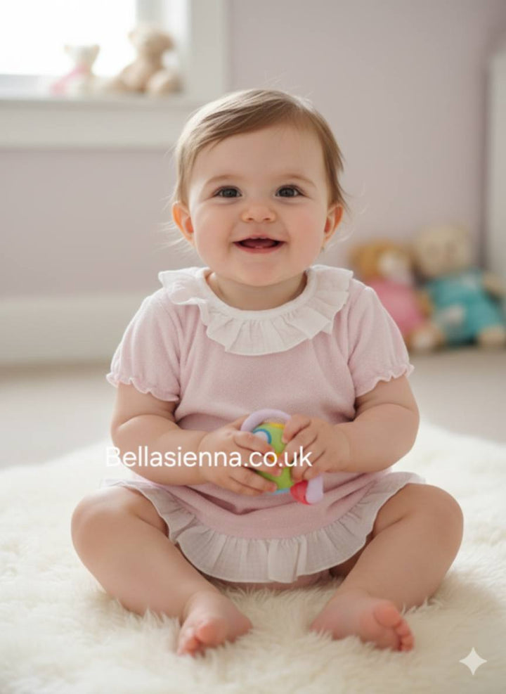 Calamaro Baby Pink Towelling Two Piece Jam Pants Set With Split Back & Bow Jam Pants- 11281