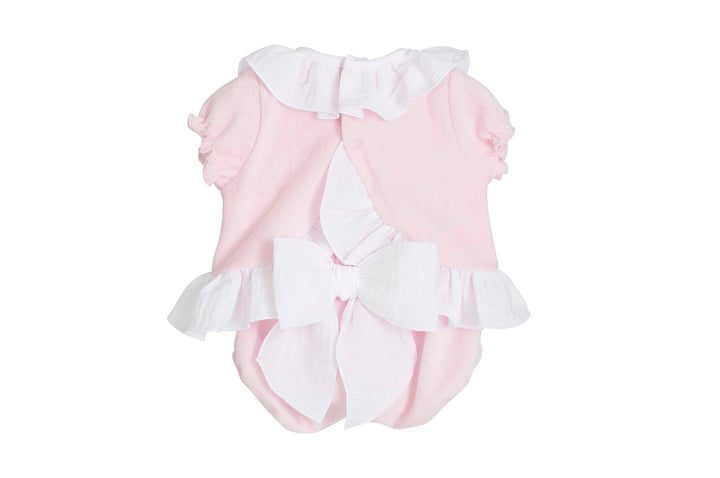 Calamaro Baby Pink Towelling Two Piece Jam Pants Set With Split Back & Bow Jam Pants- 11281