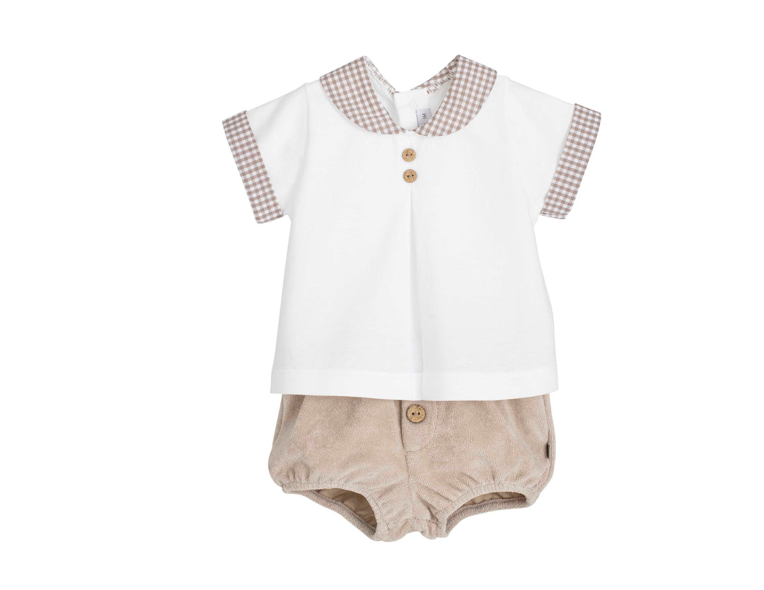 Calamaro Baby Boys Two Piece Set With Beige Towelling Jam Pants - 11286