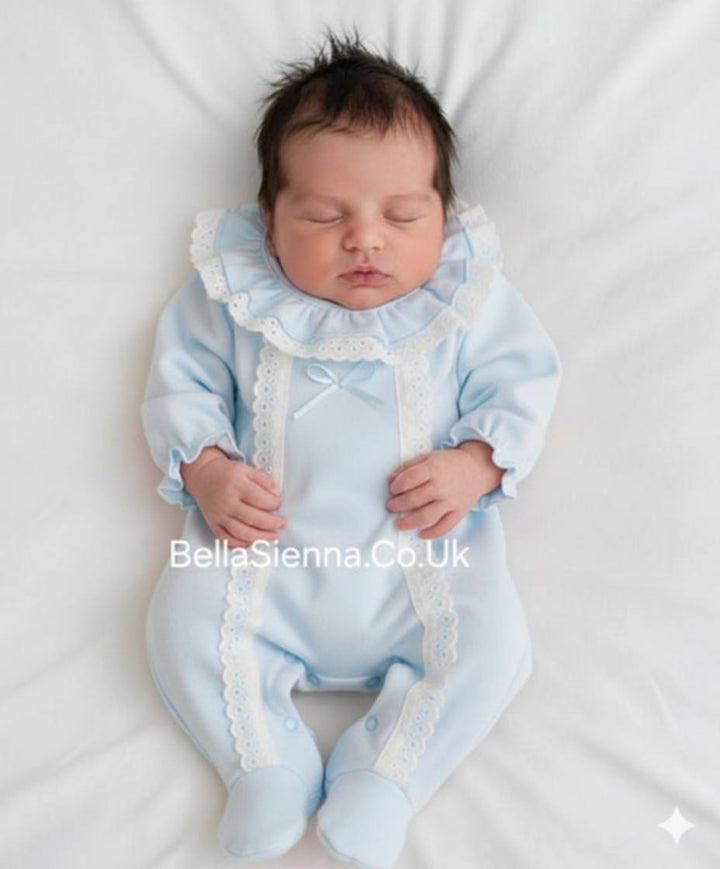 Calamaro Blue & White All In One Babygrow, Sleepsuit & Matching Headband - 33048