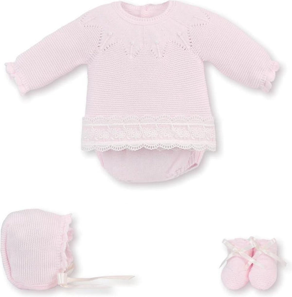 Mac Ilusion Pale Pink Four-Piece Fine Knitted Set For Baby Girl 7422 Pink