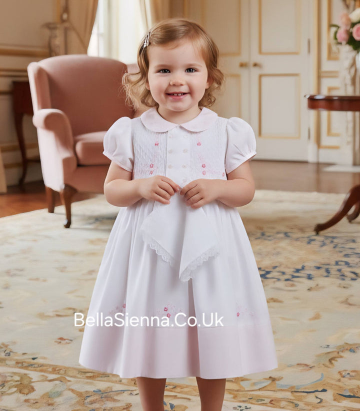 Sarah Louise White & Pink Smocked Dress 012615