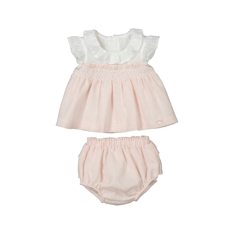 Mayoral Nude Pink & White Baby Girls Dress & Pants Set - 1210