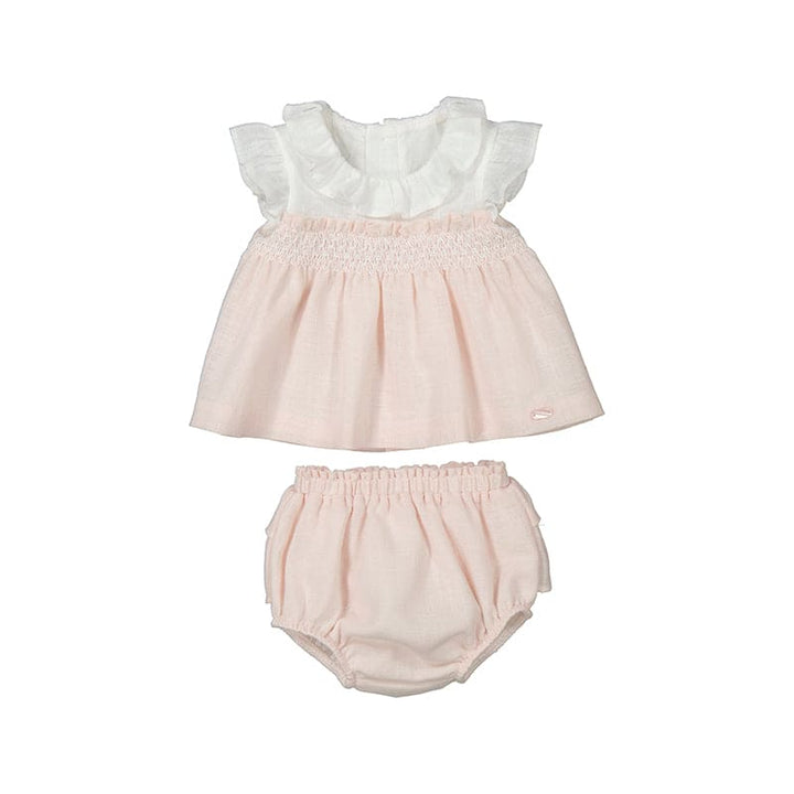 Mayoral Nude Pink & White Baby Girls Dress & Pants Set - 1210