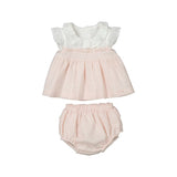Mayoral Nude Pink & White Baby Girls Dress & Pants Set - 1210