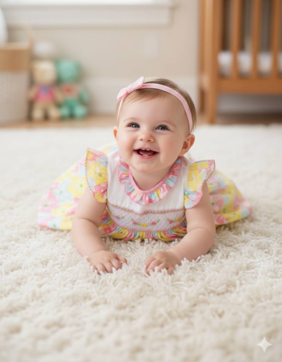 Pretty Originals Multicoloured Floral Hand Smocked Dress - BD02170