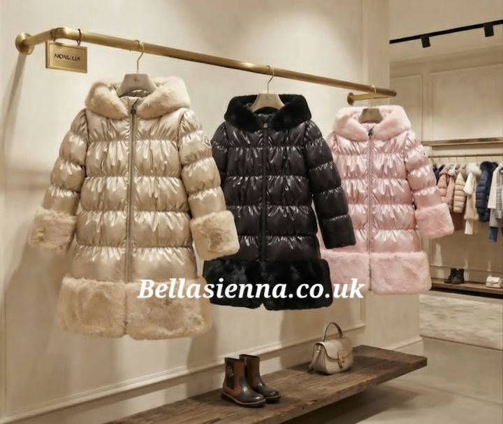 PRE-ORDER ..... GIORGIO BAMBINI Girls Black Fur Trim Coat