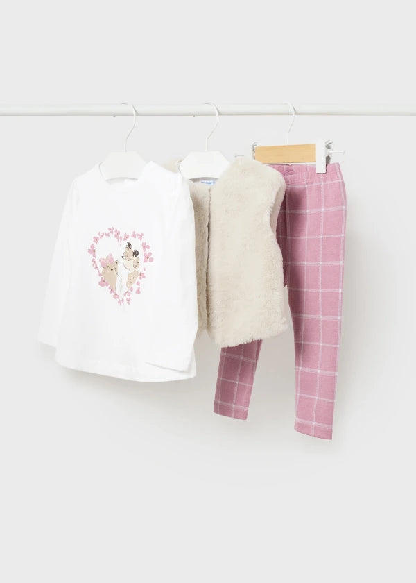Mayoral Girls Three Piece Leggings, Top & Gilet Set - 2766