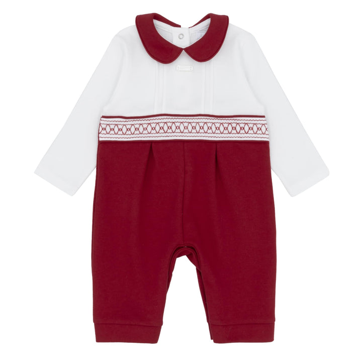 Boys Red & White Smocked Romper - AM0004