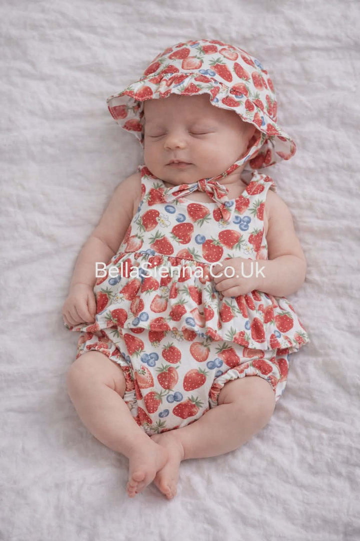 Mayoral Baby Girls Strawberry Print Romper & Matching Sun Hat - 1632