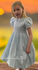 Pretty Originals Hand Smocked "Luxe" Fabric Dress With Built In Underskirt - BD02289 - Blue