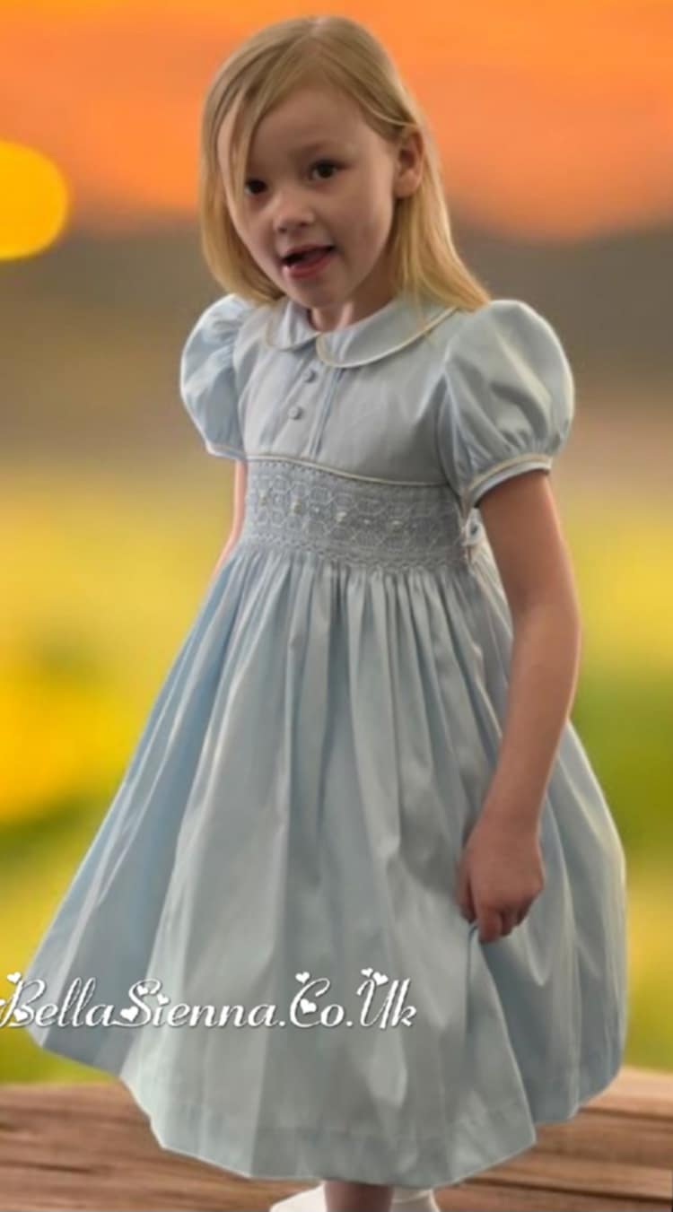 Pretty Originals Hand Smocked "Luxe" Fabric Dress With Built In Underskirt - BD02289 - Blue