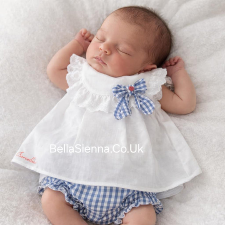 Barcellino White & Navy Check Dress & Pants Set - 9648