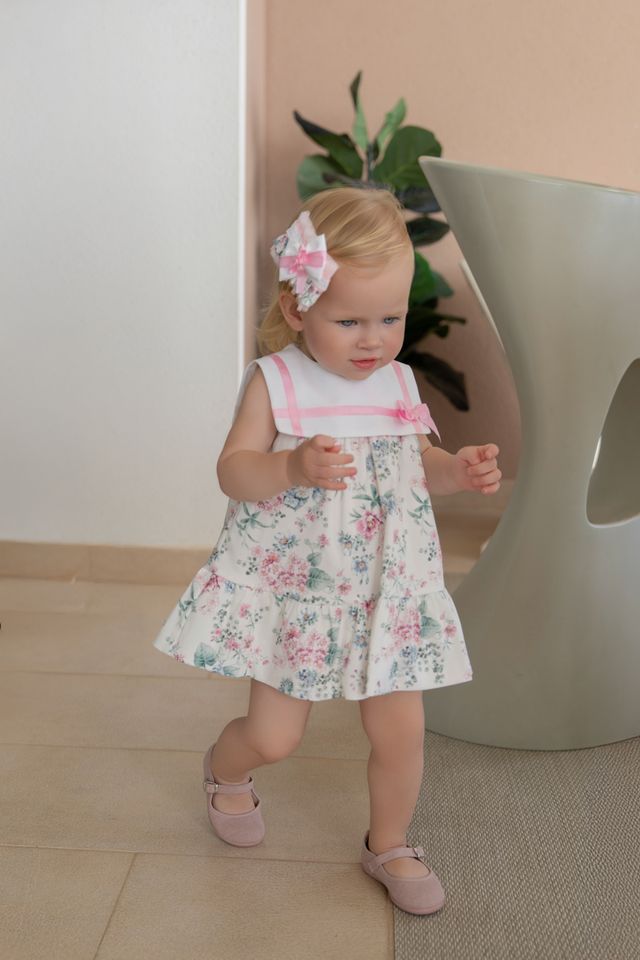 Miranda Baby Girls Floral Dress With Pink Bow - 0152/V