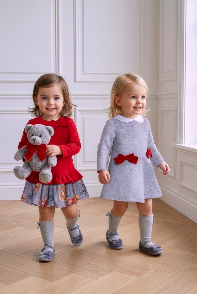 PRE-ORDER - Miranda Baby Girls Red "Teddy Bear" Dress - 0152-V
