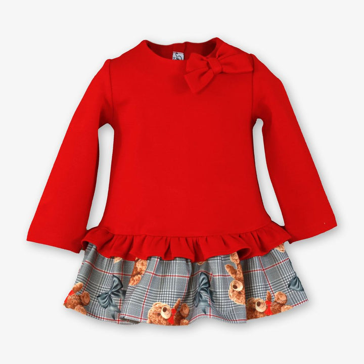 PRE-ORDER - Miranda Baby Girls Red "Teddy Bear" Dress - 0152-V