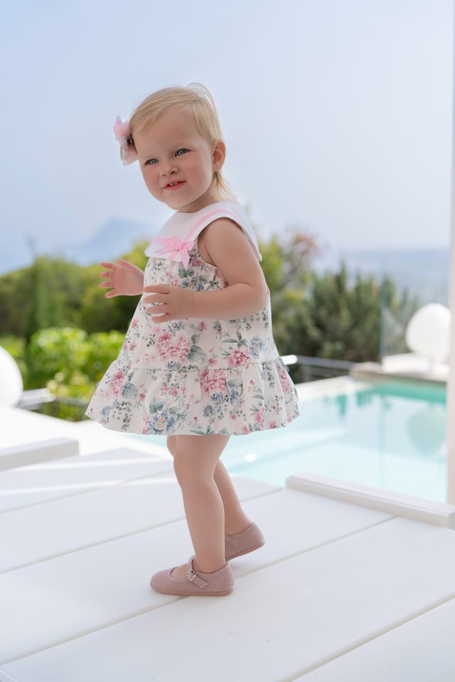 Miranda Baby Girls Floral Dress With Pink Bow - 0152/V