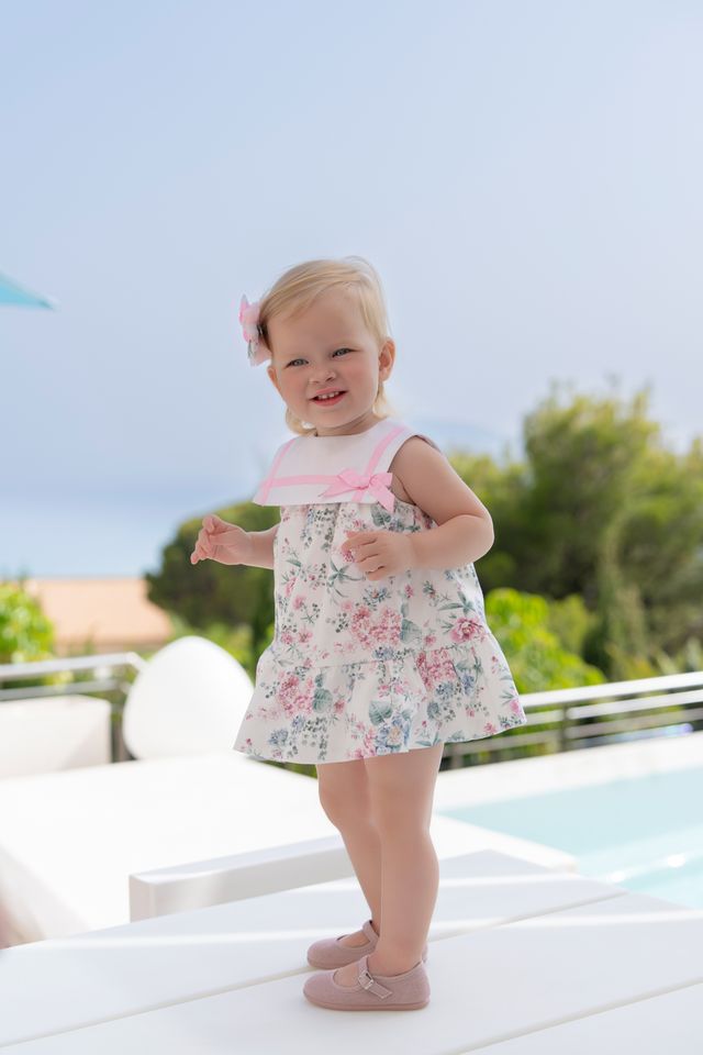 Miranda Baby Girls Floral Dress With Pink Bow - 0152/V