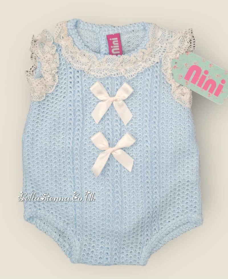 Nini Blue And Ivory Fine Knit Summer Bow Shortie