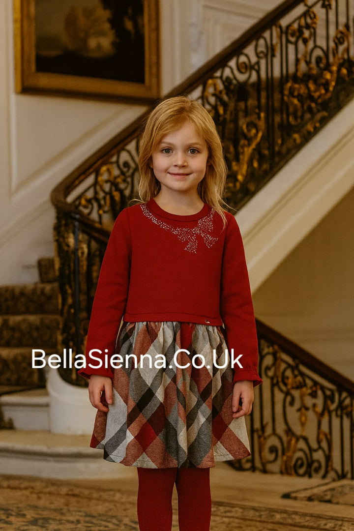 Mayoral  Girls Combined Red Tartan Check Dress 4961