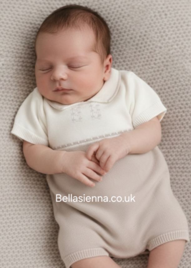 Mayoral Baby Boys Beige & Ivory Knitted Romper - 1603