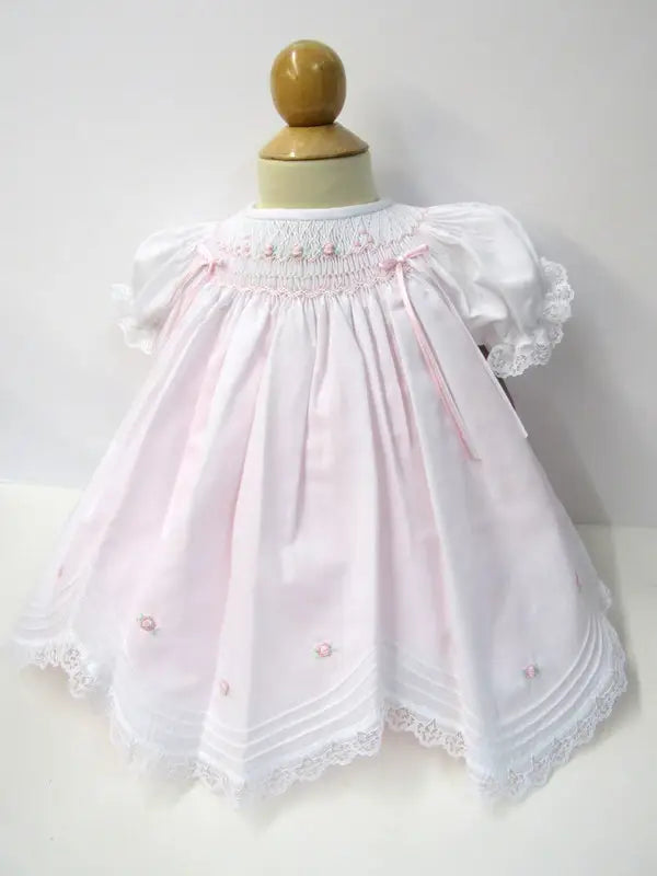 Will'beth Beautiful White & Pink Scallop Border Dress - 16197