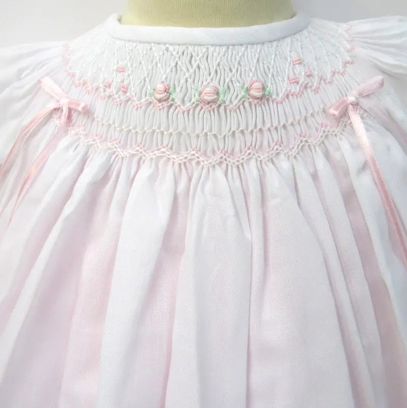 Will'beth Beautiful White & Pink Scallop Border Dress - 16197