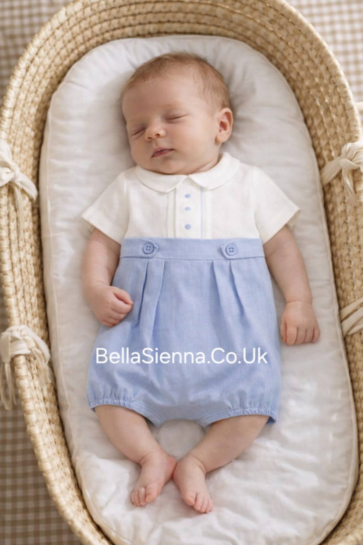 Mayoral Newborn Formal Romper European Linen - Blue - 1635
