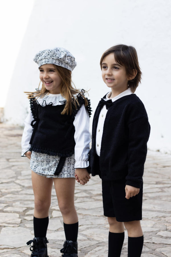 Calamaro Girls Black & White Tweed Beret - 75144
