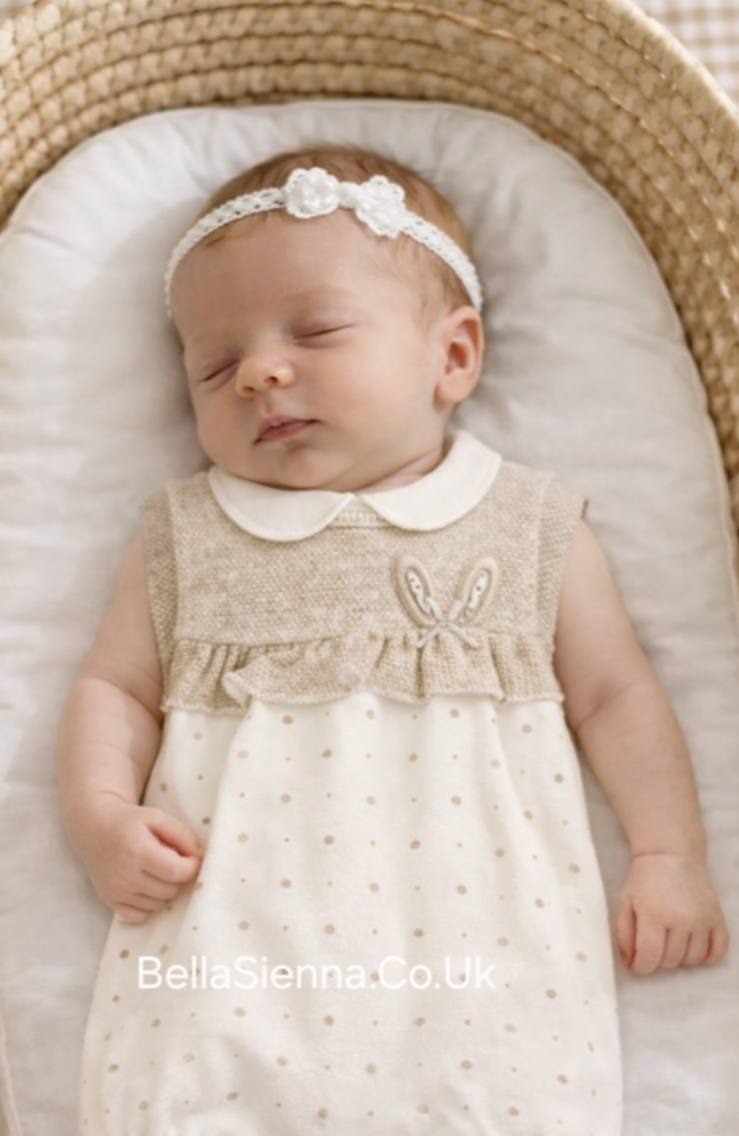 Mayoral Beige Baby Bunny Ears Romper Sustainable cotton 1739